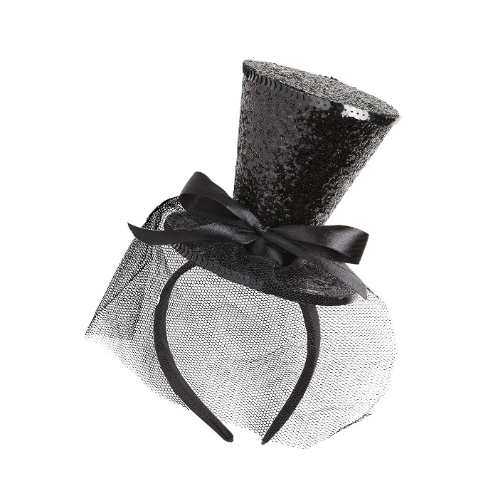 Wholesale Mini Glitter Top Hat Headband Black